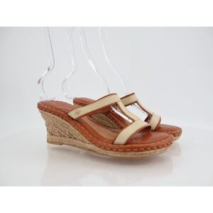Born Drilles Women's Sandal Size 9 Brown Ivory Leather Wedge Heel Mule Slide
